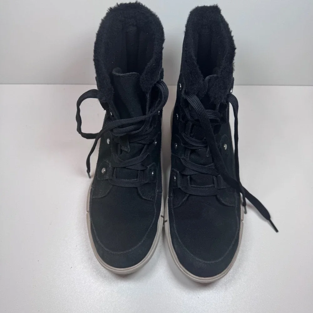 SOREL Explorer Next Joan Black Waterproof Boots Size 7.5 Winter Snow Suede - Picture 8 of 10